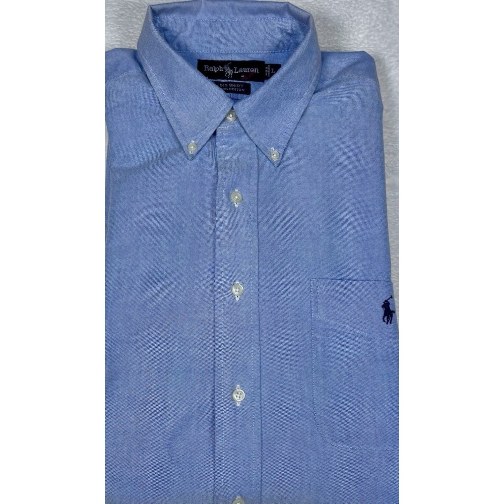 Ralph Lauren Large Big Shirt Blue‎ Button Down Long Sleeves Blue Pony Pocket